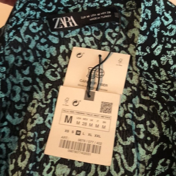 Zara Dress Blue Green Cinched Waist 3/4 Sleeve Animal Print M New modest - Picture 5 of 6